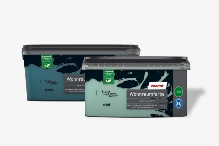 Zwei Farbeimer in Türkis und Mint